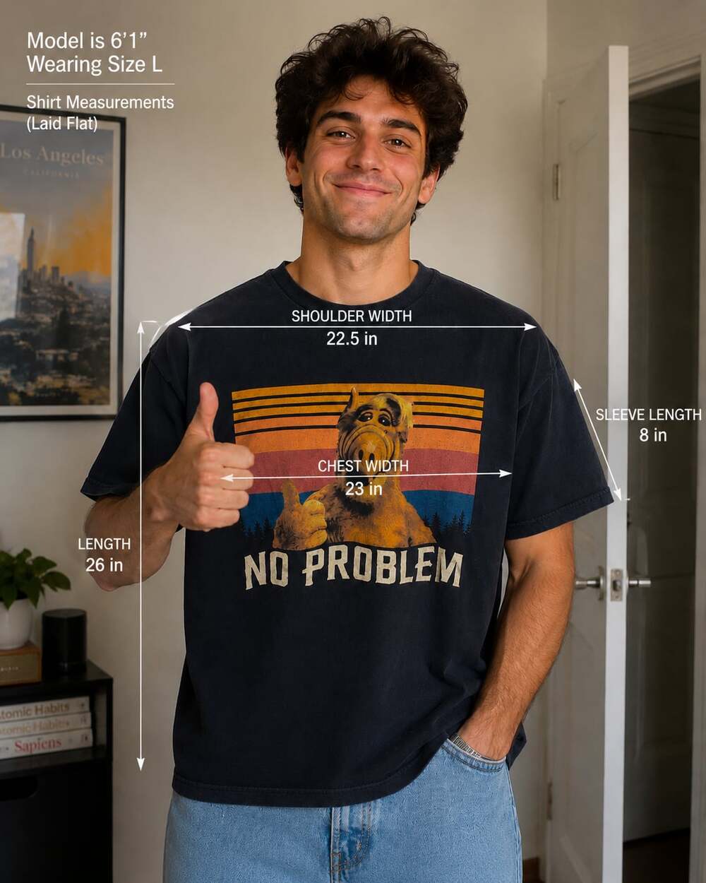 Vintage Style ALF No Problem Graphic T-Shirt Size L